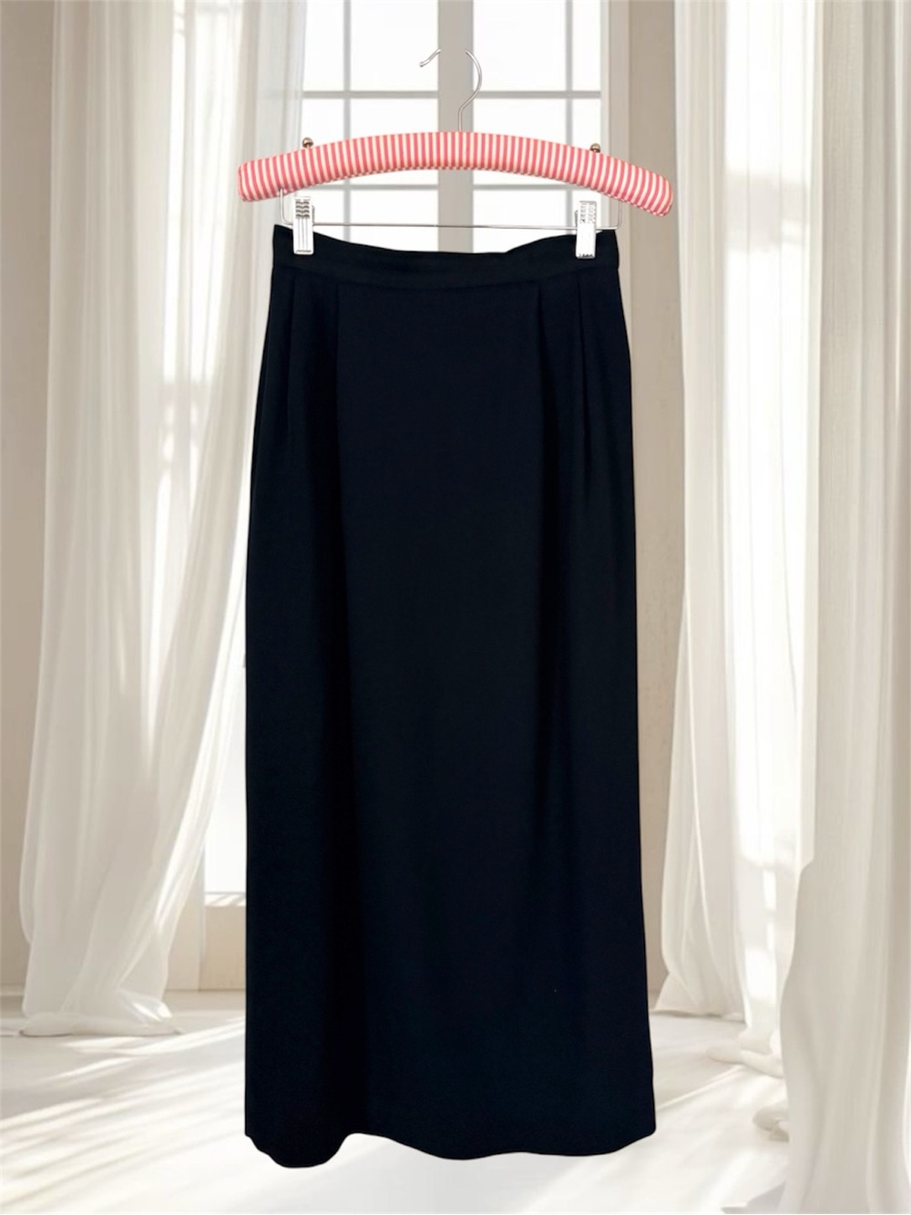 VTG Casual Corner Black Wool Rayon Blend Midi Skirt Size 6